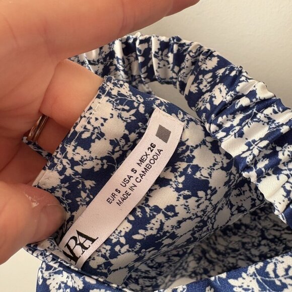 Zara 2 Piece Satin Effect Floral Skirt + Crop Tank Blue White Size Small - Picture 12 of 12